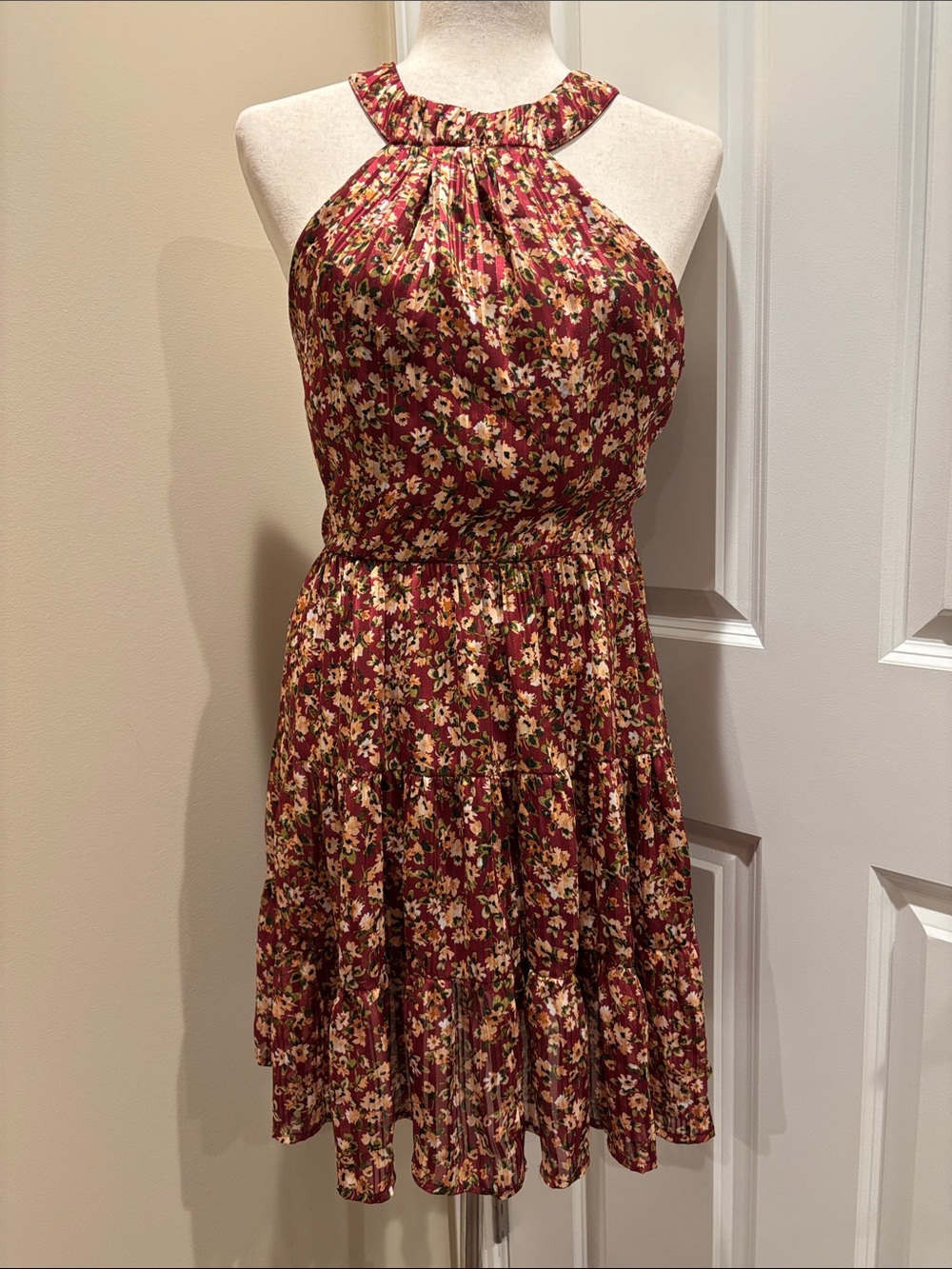Halter Floral Sundress in Burgundy
